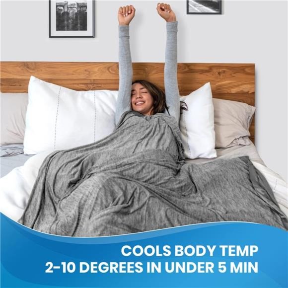 Cooling Blanket for Hot Sleepers - Dual Sided Bamboo Summer Blanket Reduces Body - Picture 2 of 6